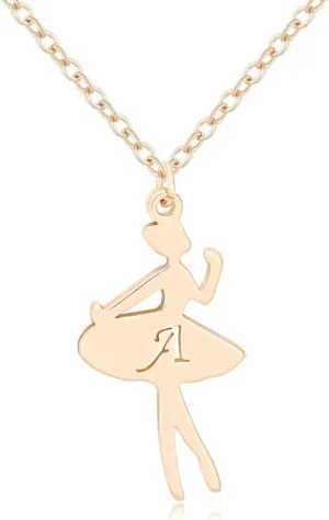 Gold Ballerina Dancer Recital Gift Ballet Dance with Initial Alphabet Pendant Necklace