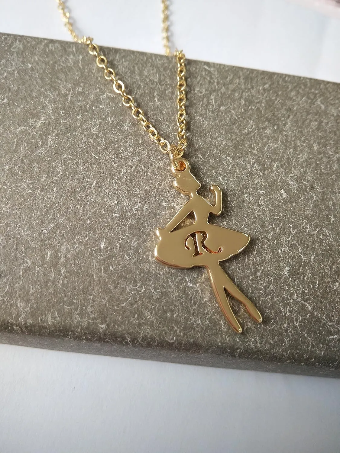 Gold Ballerina Dancer Recital Gift Ballet Dance with Initial Alphabet Pendant Necklace