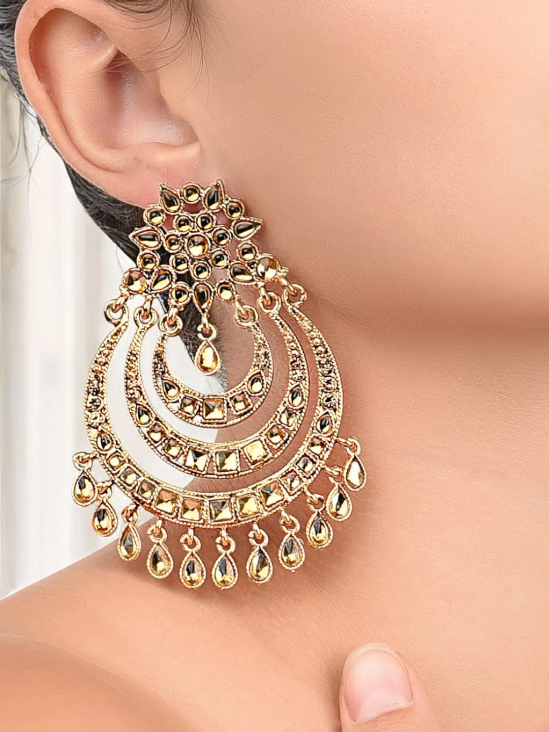 Gold Chandbali Bridal Pearl Kundan Earrings Set, Kundan Earrings, Chandbali Earrings, Kundan Chandbali, Chandbali, Indian Jewelry, Kundan Jewelry, Gold Pearl Earring