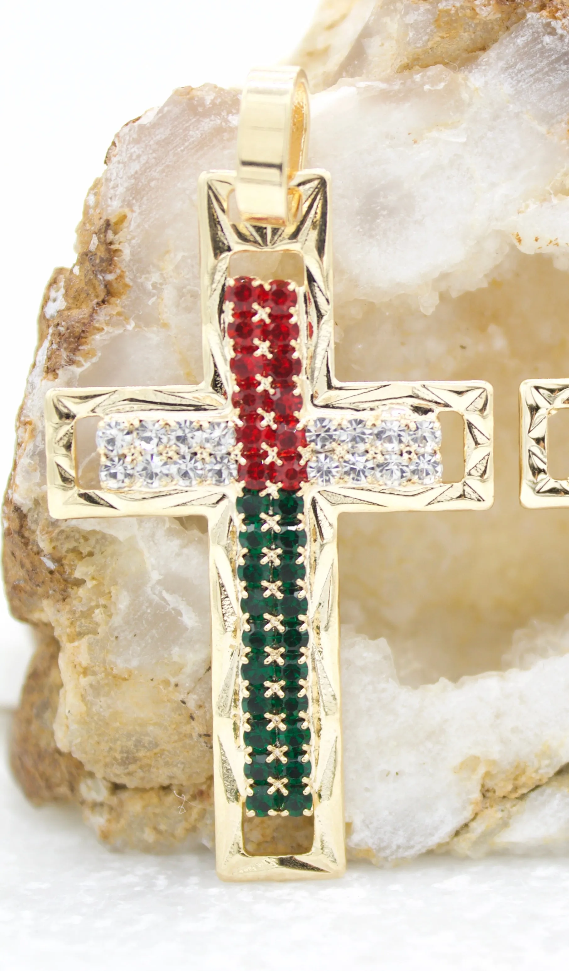 Gold Filled Latin Cross Pendant with CZ Stones (A112)