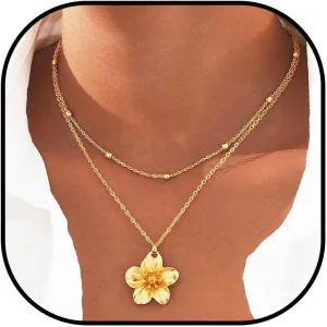 Gold Flower Necklace Layered Dainty Floral Pendant Necklaces Chain Prom Costume Neck Accessory for Women