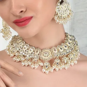 Gold Kundan Bridal Choker Necklace With Pearl Earrings, Kundan Choker Necklace, Pearl Earrings Set, Indian Kundan Jewelry, Bridal Kundan Jewellery Set, Bollywood Pearl Necklace Earrring Set, Choker Set