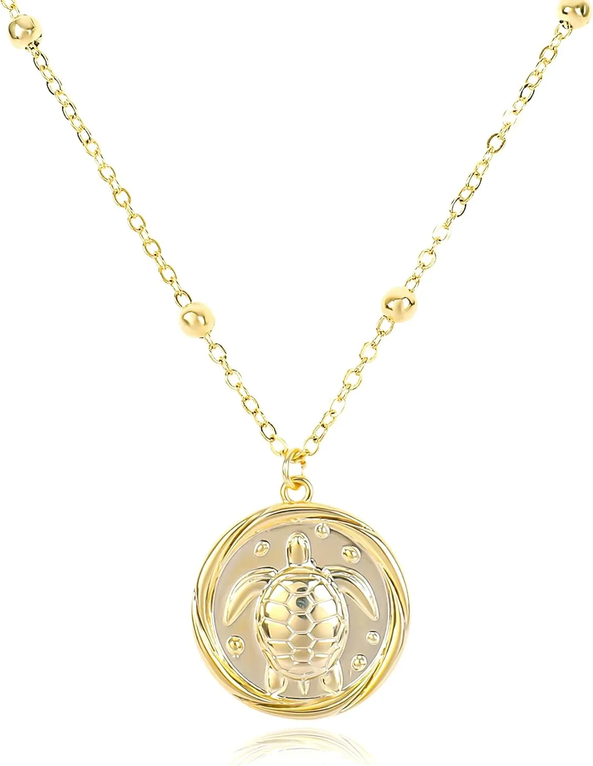 Gold Pendant Necklace for Women 14K Gold Plated Coin Pendant Necklace Adjustable Chain Disc Round Charm Initial Statement Necklace Trendy Jewelry Gift for Her