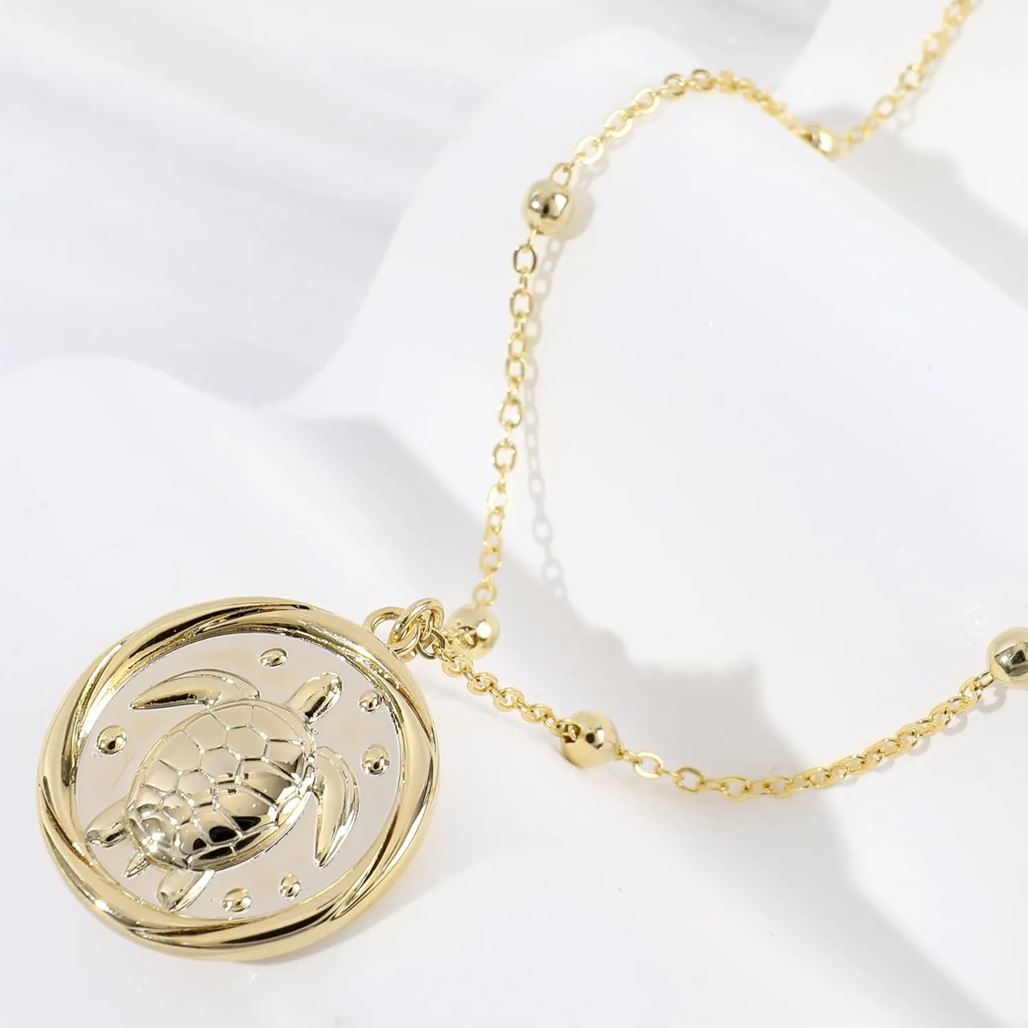 Gold Pendant Necklace for Women 14K Gold Plated Coin Pendant Necklace Adjustable Chain Disc Round Charm Initial Statement Necklace Trendy Jewelry Gift for Her