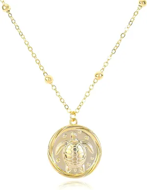 Gold Pendant Necklace for Women 14K Gold Plated Coin Pendant Necklace Adjustable Chain Disc Round Charm Initial Statement Necklace Trendy Jewelry Gift for Her