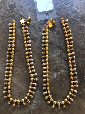 Gold Plated Anklet or Payal with Pearl Design