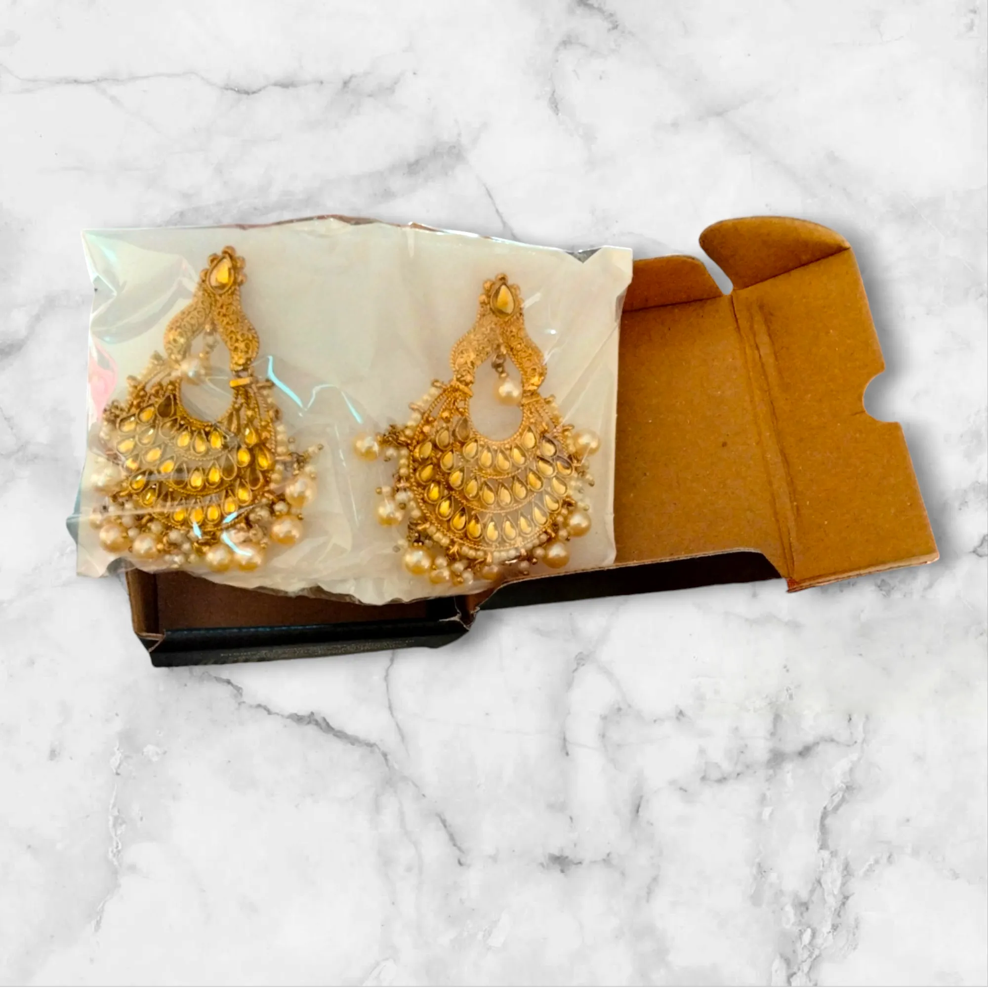 Gold Plated Pearl Chandbali Earrings Set, Indian Gold Chandbali, Gold Earring, Bridal Jewellery Set, Wedding Earrings, Bollywood Jewelry set, Gold Chandbali set