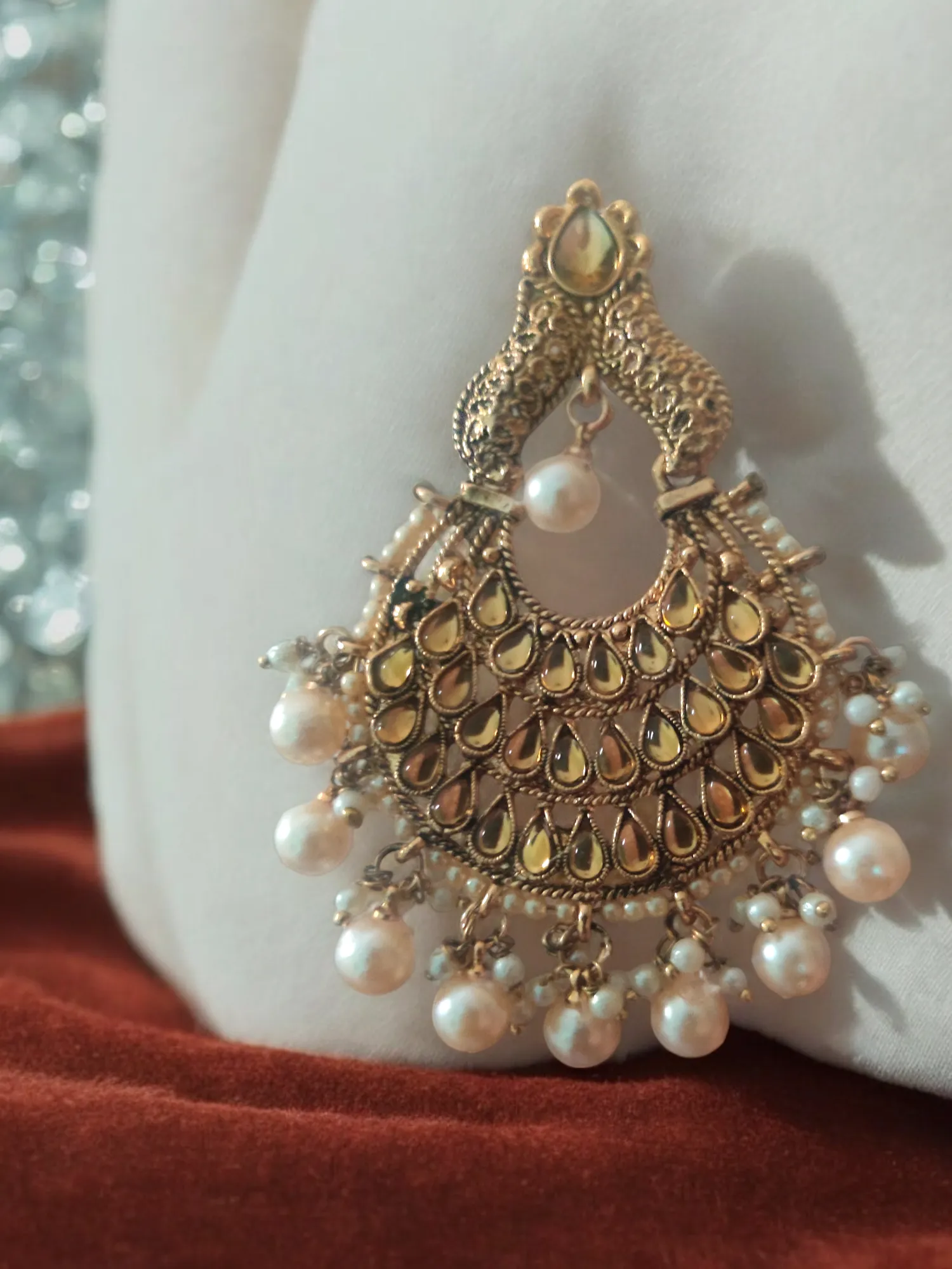 Gold Plated Pearl Chandbali Earrings Set, Indian Gold Chandbali, Gold Earring, Bridal Jewellery Set, Wedding Earrings, Bollywood Jewelry set, Gold Chandbali set