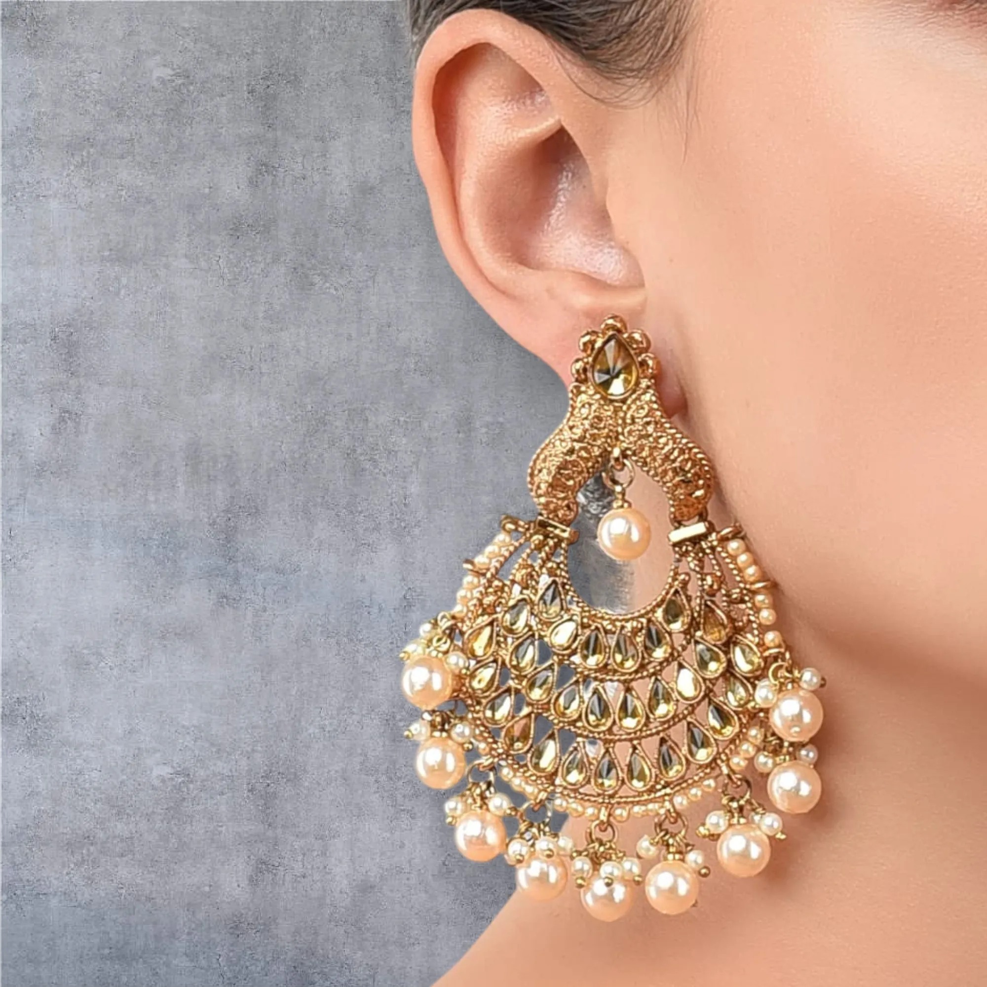 Gold Plated Pearl Chandbali Earrings Set, Indian Gold Chandbali, Gold Earring, Bridal Jewellery Set, Wedding Earrings, Bollywood Jewelry set, Gold Chandbali set