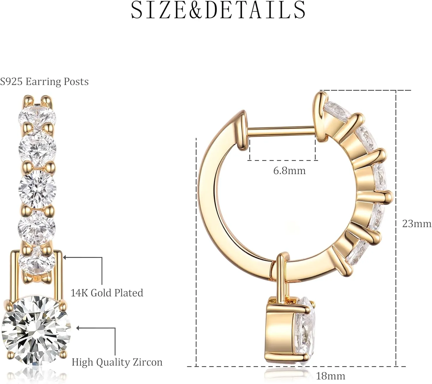 Gold-Plated Silver Plated Chunky Gold Hoop Earrings for Women Emeralds CZ Drop Dangle Earrings Studs Trendy Jewelry