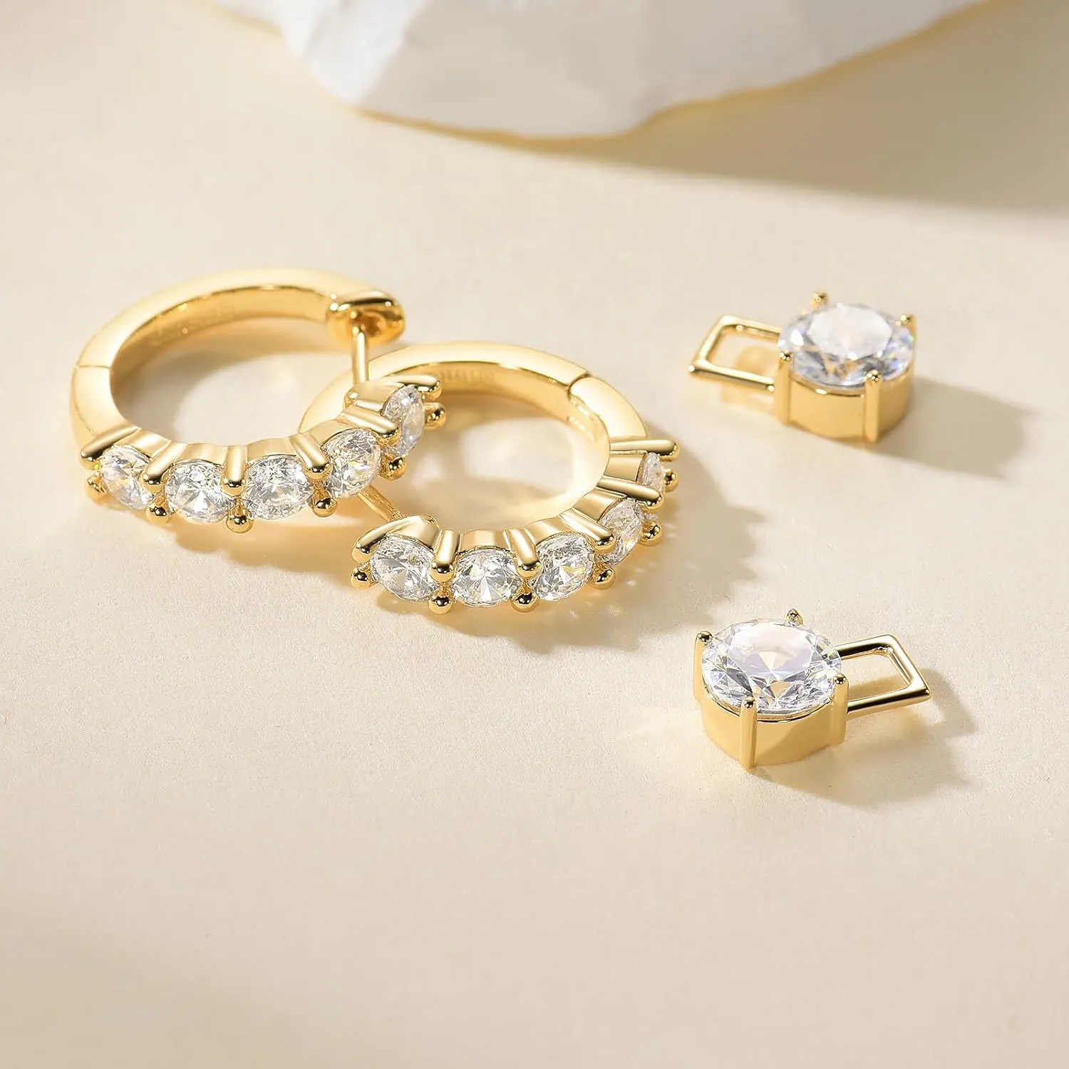 Gold-Plated Silver Plated Chunky Gold Hoop Earrings for Women Emeralds CZ Drop Dangle Earrings Studs Trendy Jewelry