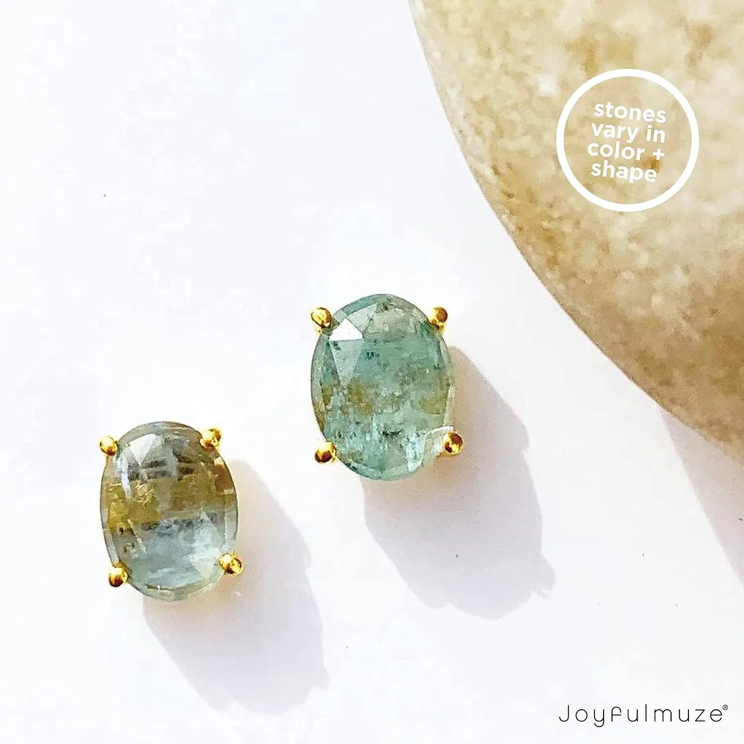 Gold Stud Aquamarine Earrings, Blue Emerald Cut Stone, 14K Micro Gold Over Sterling Silver 925, Beautiful Genuine Gemstone, Jewelry Gift For Women, 2CT 6mm (Aquamarine-Gold)