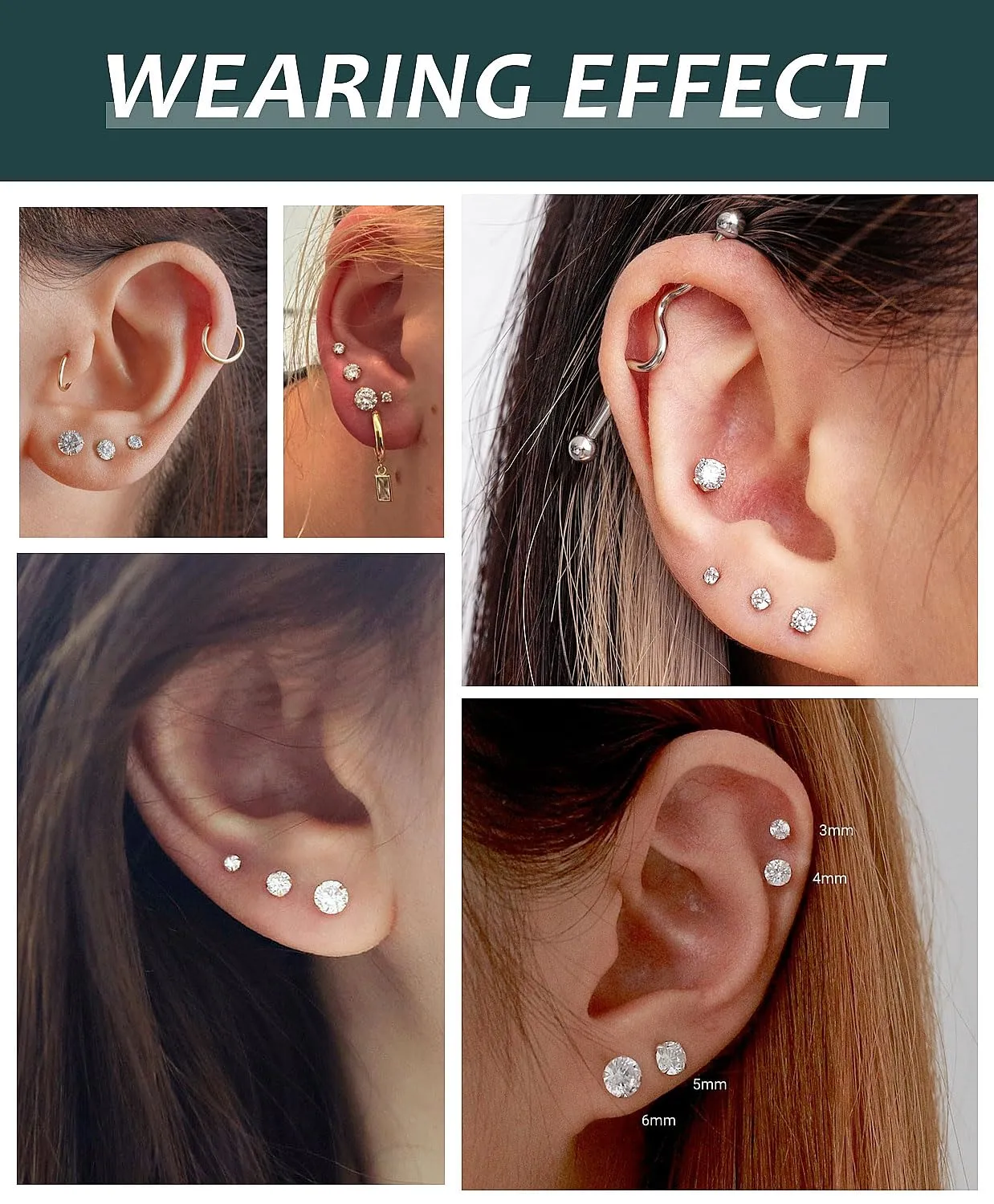 Gold Stud Earrings Set for Women Men, 20G Hypoallergenic 14K Gold-Plated Stainless Steel Birthstone Cubic Zirconia Surgical Steel Cartilage Earrings for Sensitive Ears(5-Pair Set)