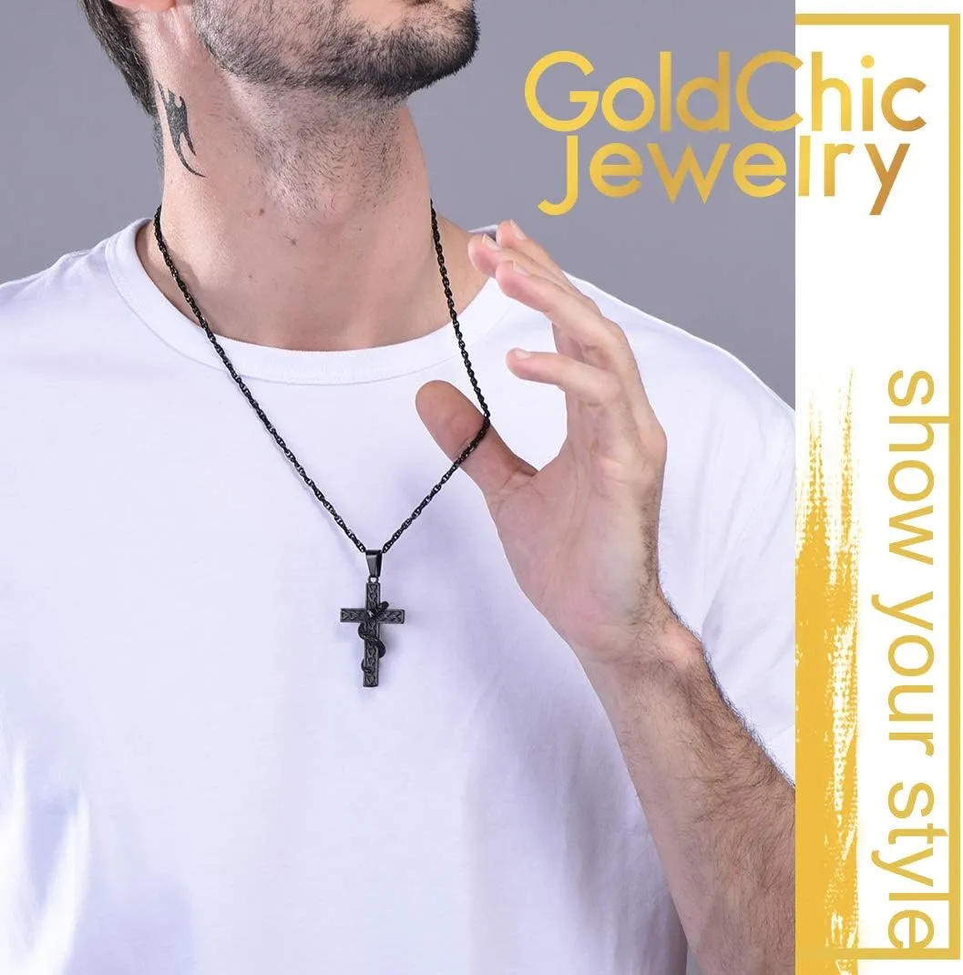 GOLDCHIC JEWELRY Cross INRI Crucifix Pendant Necklace, Virgin Mary Miraculous Medal Necklaces, Jesus Christain Jewelry