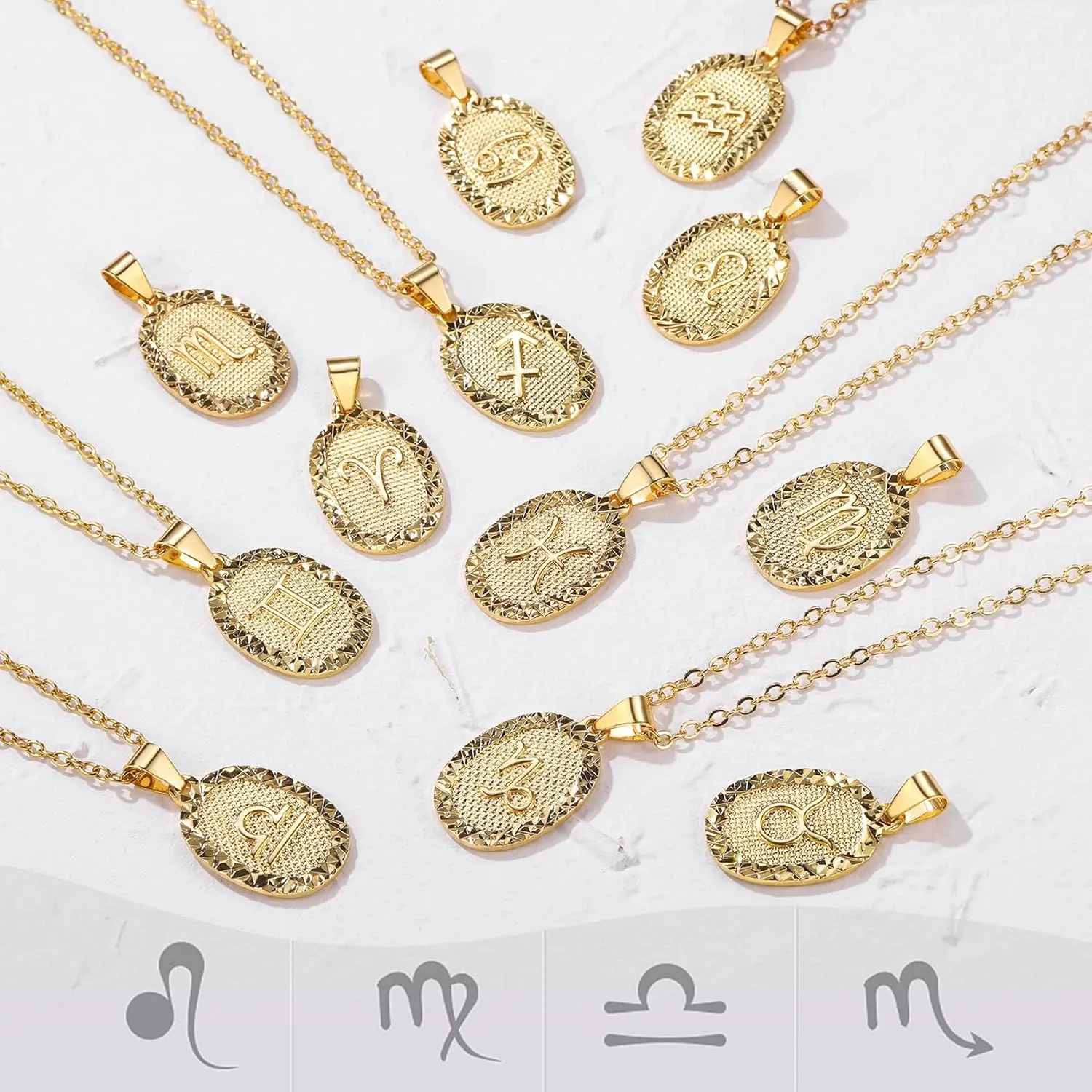 GOLDCHIC JEWELRY Gold Zodiac Necklace for Women Men, Constellation Coin Horoscope Astrology Pendant Necklaces Lucky Jewelry