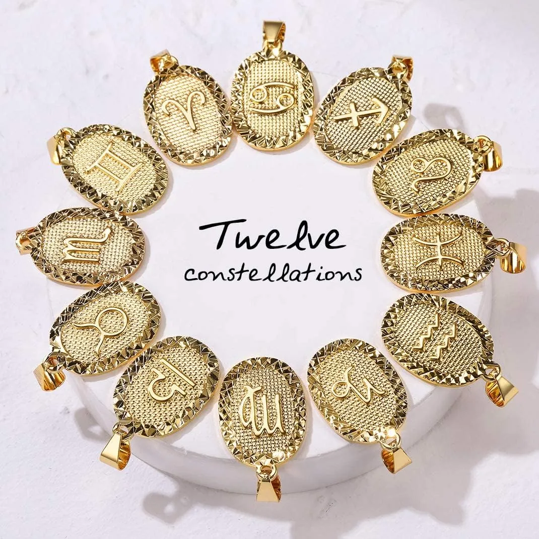 GOLDCHIC JEWELRY Gold Zodiac Necklace for Women Men, Constellation Coin Horoscope Astrology Pendant Necklaces Lucky Jewelry