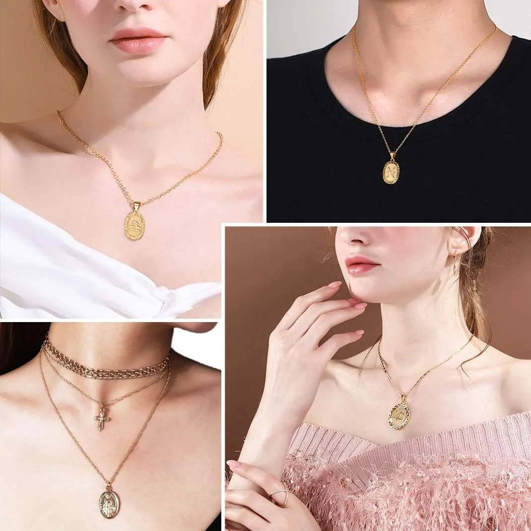 GOLDCHIC JEWELRY Gold Zodiac Necklace for Women Men, Constellation Coin Horoscope Astrology Pendant Necklaces Lucky Jewelry