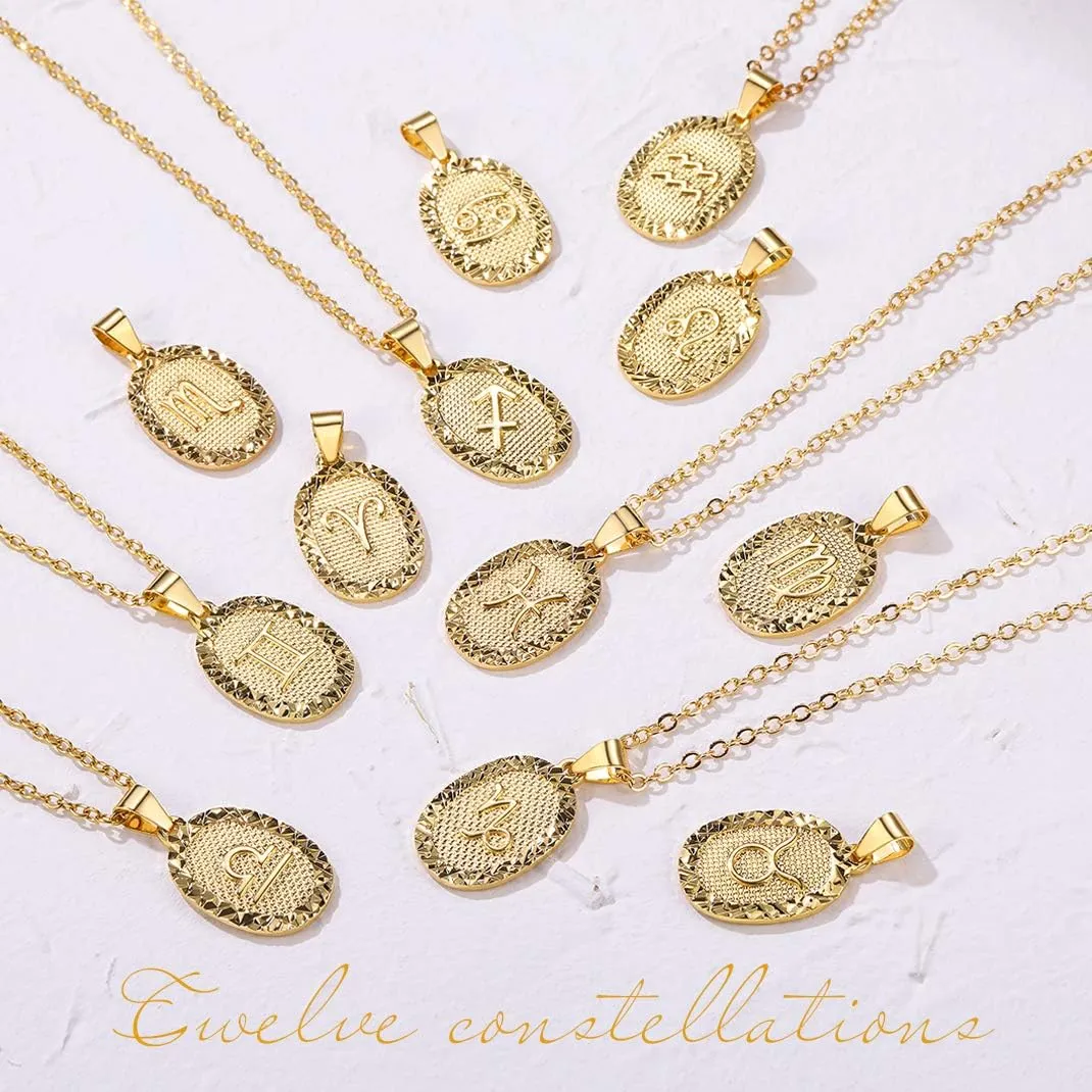 GOLDCHIC JEWELRY Gold Zodiac Necklace for Women Men, Constellation Coin Horoscope Astrology Pendant Necklaces Lucky Jewelry