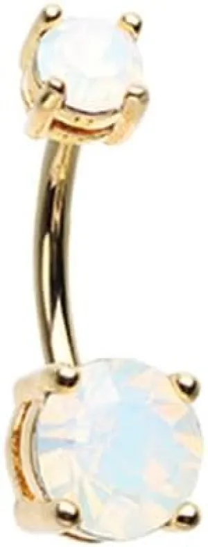 Golden Opalescent Brilliant Sparkle Prong Set Gem Cubic Zirconia Navel Non Dangle Belly Button Ring