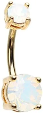 Golden Opalescent Brilliant Sparkle Prong Set Gem Cubic Zirconia Navel Non Dangle Belly Button Ring