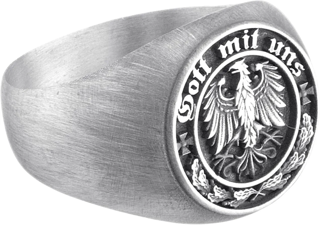 Gott Mit Uns Ring, German Coat of Arms Signet Rings, 925 Sterling Silver Handmade Ring, History Gift for Men, Patriotic Jewelry
