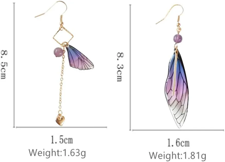 GPASTG Unique Asymmetry Big Monarch Colorful Butterfly Wing Drop Dangle Earrings Crystal Dragonfly Wing Earrings Fashion Insect Jewelry For Women Gifts