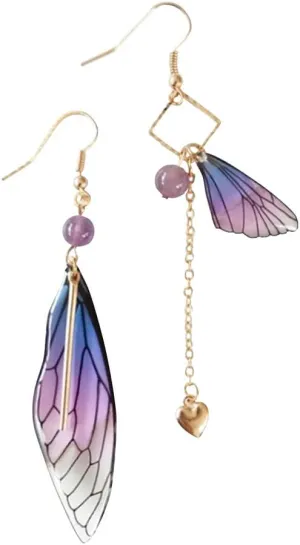 GPASTG Unique Asymmetry Big Monarch Colorful Butterfly Wing Drop Dangle Earrings Crystal Dragonfly Wing Earrings Fashion Insect Jewelry For Women Gifts