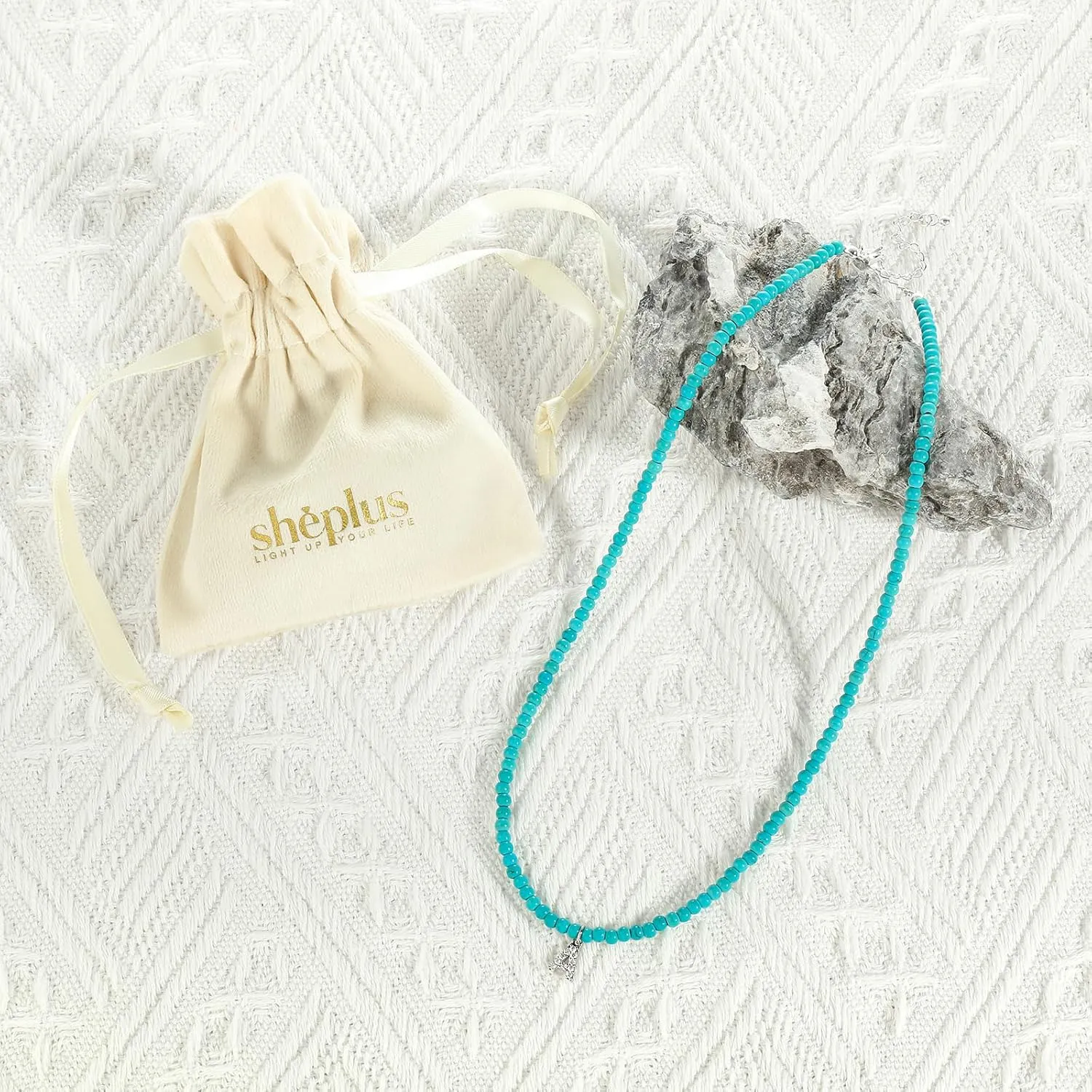 Graduation Gift - Turquoise Letter Personalized Alphabet Necklace Sterling Silver Alphabet Charm Simple Bead Waterproof Initial Name Pendant Non Tarnish Jewelry for Cowgirl Cowboy