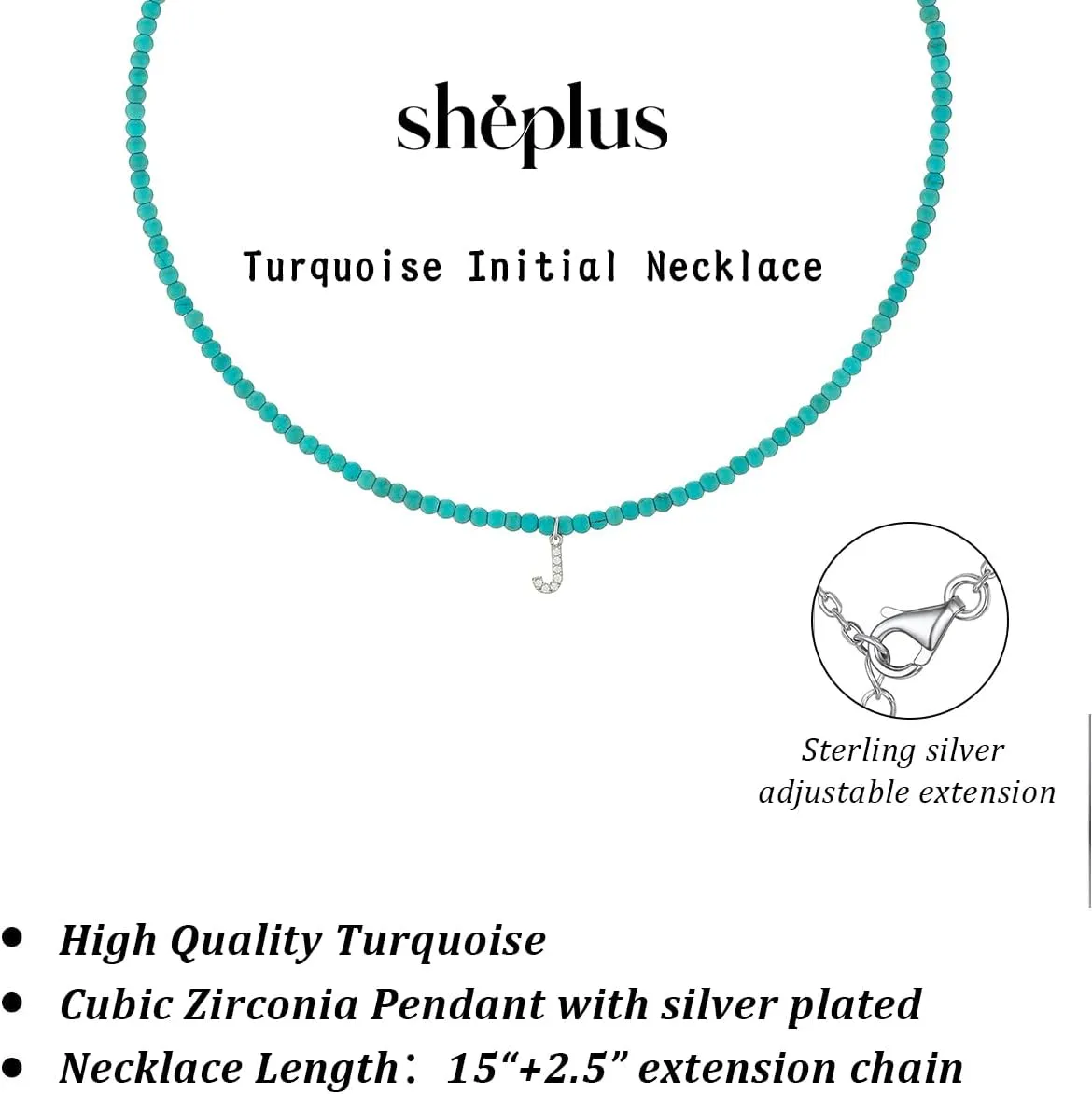 Graduation Gift - Turquoise Letter Personalized Alphabet Necklace Sterling Silver Alphabet Charm Simple Bead Waterproof Initial Name Pendant Non Tarnish Jewelry for Cowgirl Cowboy