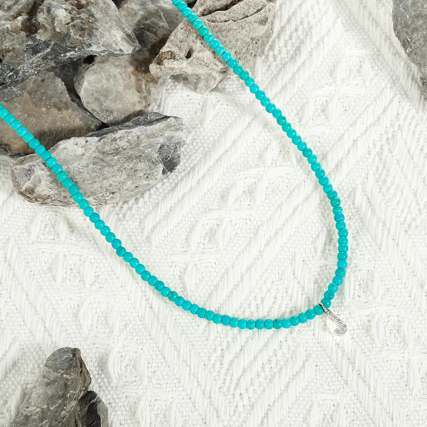 Graduation Gift - Turquoise Letter Personalized Alphabet Necklace Sterling Silver Alphabet Charm Simple Bead Waterproof Initial Name Pendant Non Tarnish Jewelry for Cowgirl Cowboy