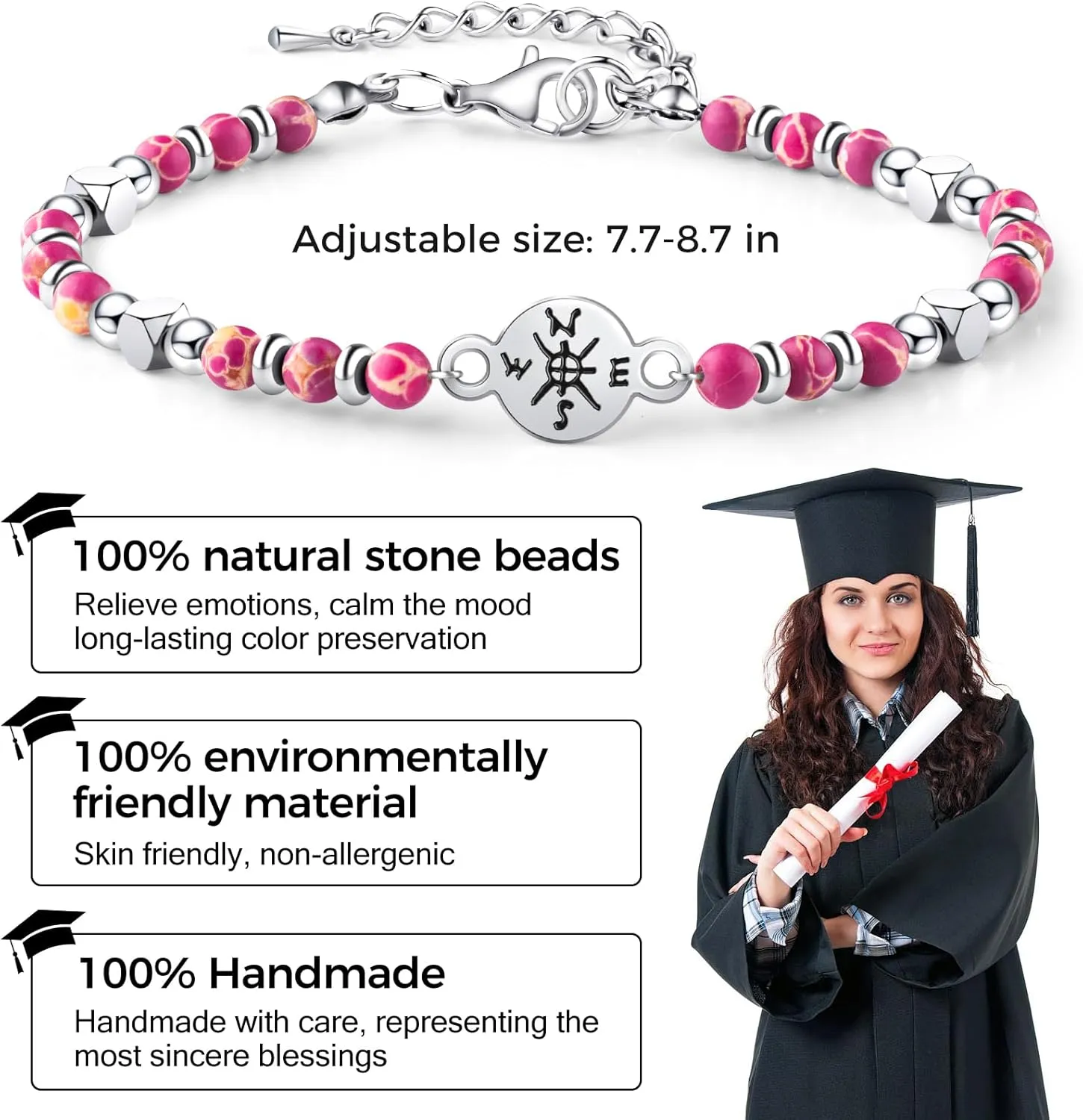 Graduation Gifts 2025 Compass Graduation Bracelets Set for Her Him, Graduation Gift for Middle School High School and College Students 5th 8th Grade Comes with 2 Inspirationa