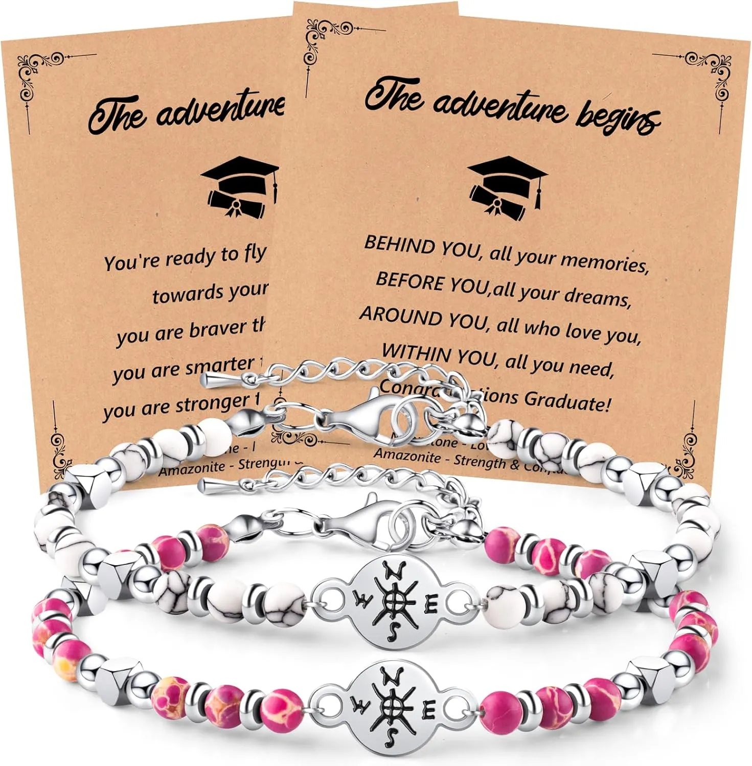Graduation Gifts 2025 Compass Graduation Bracelets Set for Her Him, Graduation Gift for Middle School High School and College Students 5th 8th Grade Comes with 2 Inspirationa
