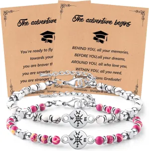 Graduation Gifts 2025 Compass Graduation Bracelets Set for Her Him, Graduation Gift for Middle School High School and College Students 5th 8th Grade Comes with 2 Inspirationa