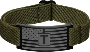 Graduation Gifts for Men Boys, Adjustable American Flag Initial Bracelet, Elastic Stretch Strap Letter Bracelets Patriotic Jewelry