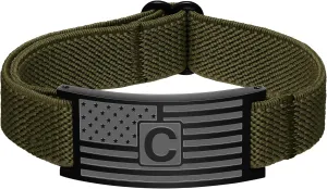 Graduation Gifts for Men Boys, Adjustable American Flag Initial Bracelet, Elastic Stretch Strap Letter Bracelets Patriotic Jewelry