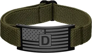 Graduation Gifts for Men Boys, Adjustable American Flag Initial Bracelet, Elastic Stretch Strap Letter Bracelets Patriotic Jewelry