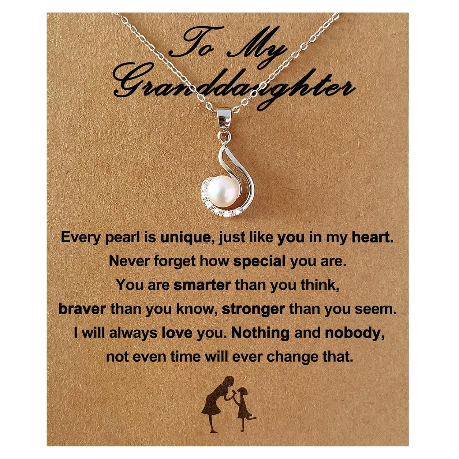 Granddaughter Necklace - Granddaughter Gifts from Grandma, Graduation Gifts for Her, Birthday Inspirational Wedding Jewelry Keepsake Gifts for Granddaughter, Handmade Sterling Silver Pearl Necklace