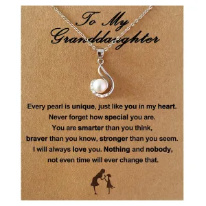 Granddaughter Necklace - Granddaughter Gifts from Grandma, Graduation Gifts for Her, Birthday Inspirational Wedding Jewelry Keepsake Gifts for Granddaughter, Handmade Sterling Silver Pearl Necklace