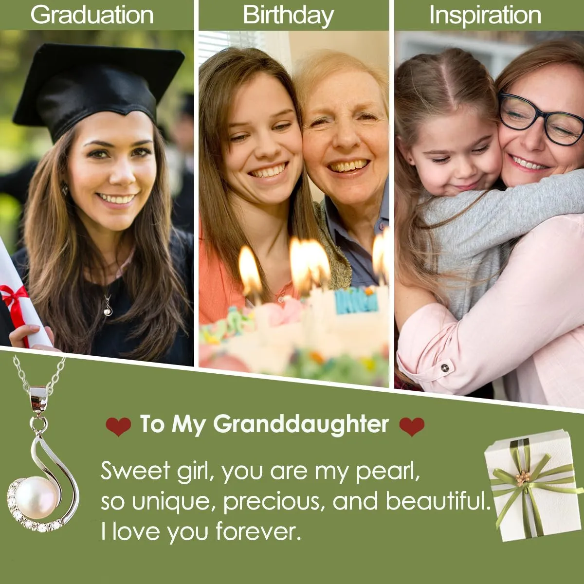 Granddaughter Necklace - Granddaughter Gifts from Grandma, Graduation Gifts for Her, Birthday Inspirational Wedding Jewelry Keepsake Gifts for Granddaughter, Handmade Sterling Silver Pearl Necklace