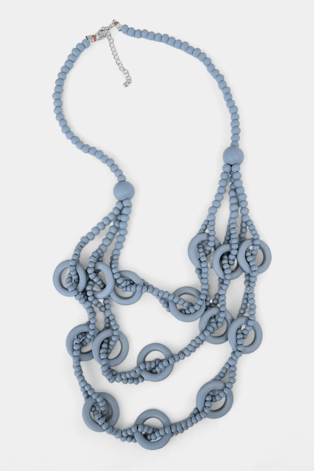 Grey Bead Wooden Layered Long Necklace