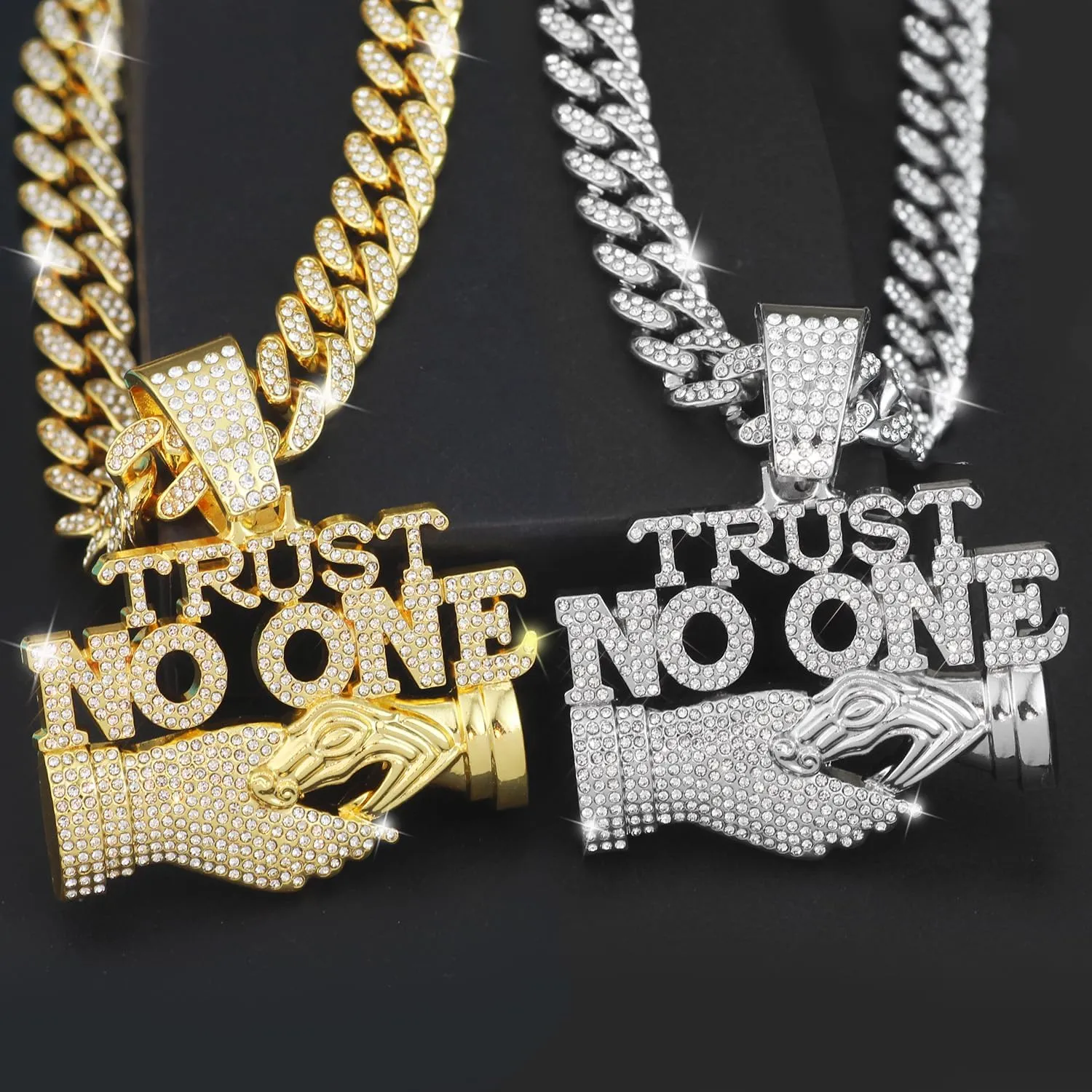 GuoShuang Cuban Link Chain for Men Women with Pendant,miami Ice Out Diamond Cuban Link Necklace Hip Hop Jewelry