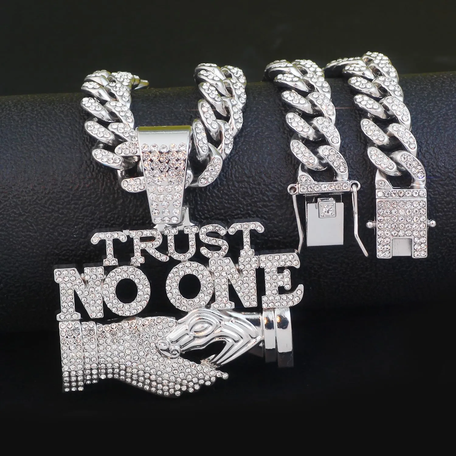 GuoShuang Cuban Link Chain for Men Women with Pendant,miami Ice Out Diamond Cuban Link Necklace Hip Hop Jewelry