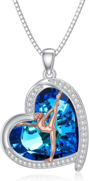 Gymnastics Necklace 925 Sterling Silver Gymnast Crystal Necklace Gymnastic Sport Jewelry Gifts for Women