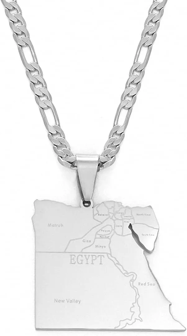 Hafrita Country Egypt Map States Pendant Necklace Men Gold Egyptians Maps Chain Necklace