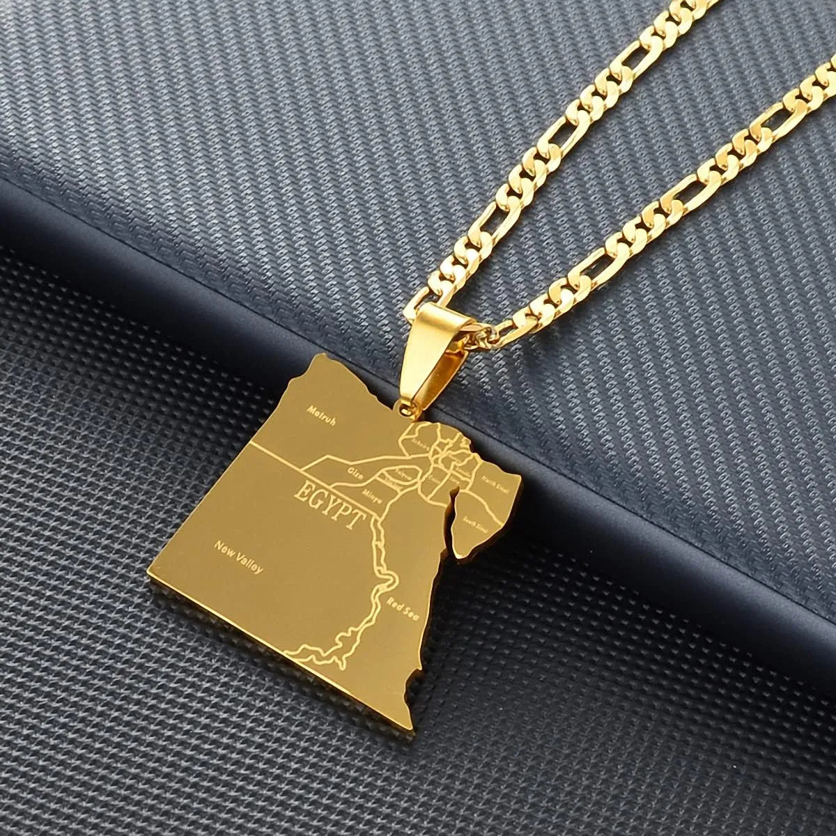 Hafrita Country Egypt Map States Pendant Necklace Men Gold Egyptians Maps Chain Necklace