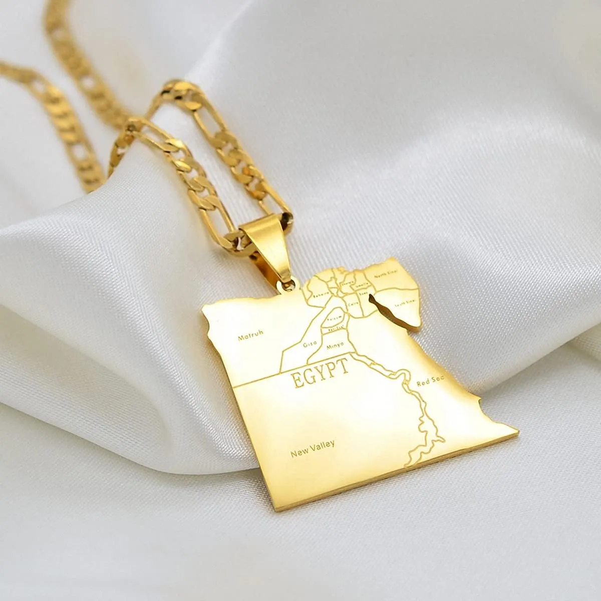 Hafrita Country Egypt Map States Pendant Necklace Men Gold Egyptians Maps Chain Necklace