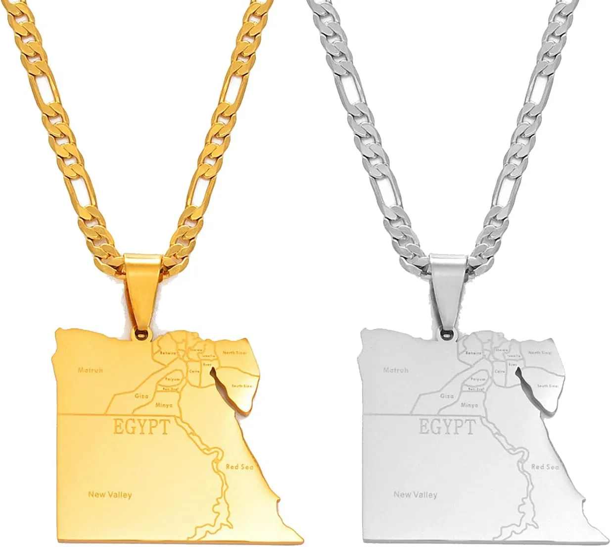 Hafrita Country Egypt Map States Pendant Necklace Men Gold Egyptians Maps Chain Necklace