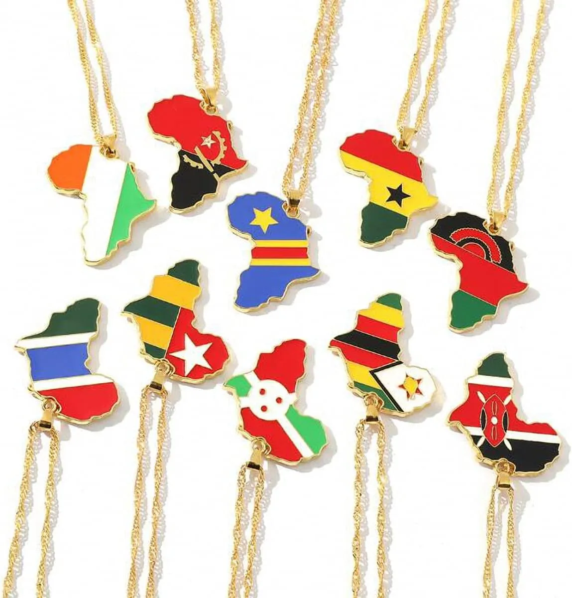 Hafrita Men Afria Necklace 18K Gold Plated Stainless Steel Continent Map Pendant Necklace