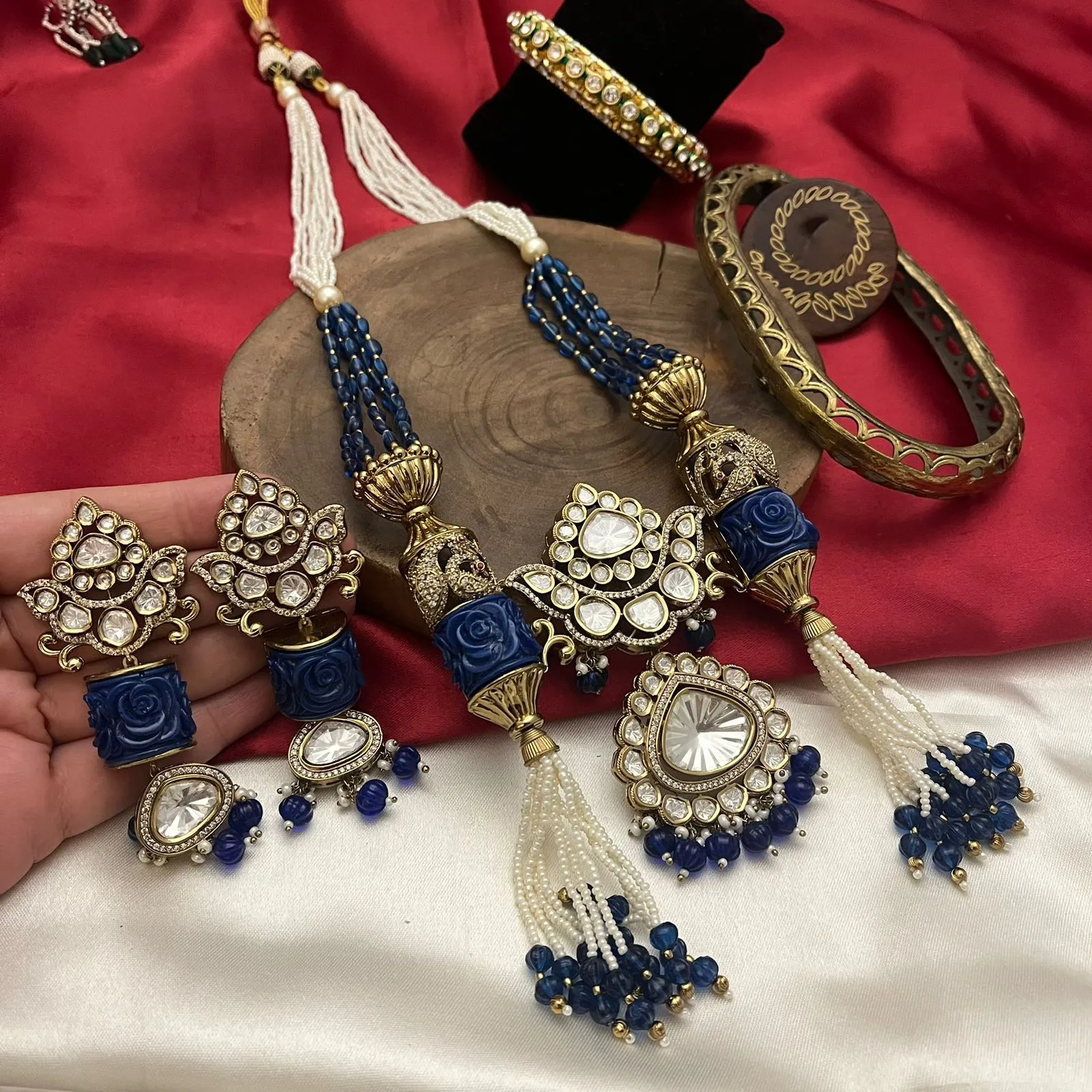 Handcrafted Jaipuri Polki Necklace Earrings Set, Rajsthani Traditional Polki Jewelry Set, Indian Ethnic Necklace Set, Jaipuri Polki Jewelry Set, Celebrity Polki Necklace Set, Bollywood Polki Jewelry Set