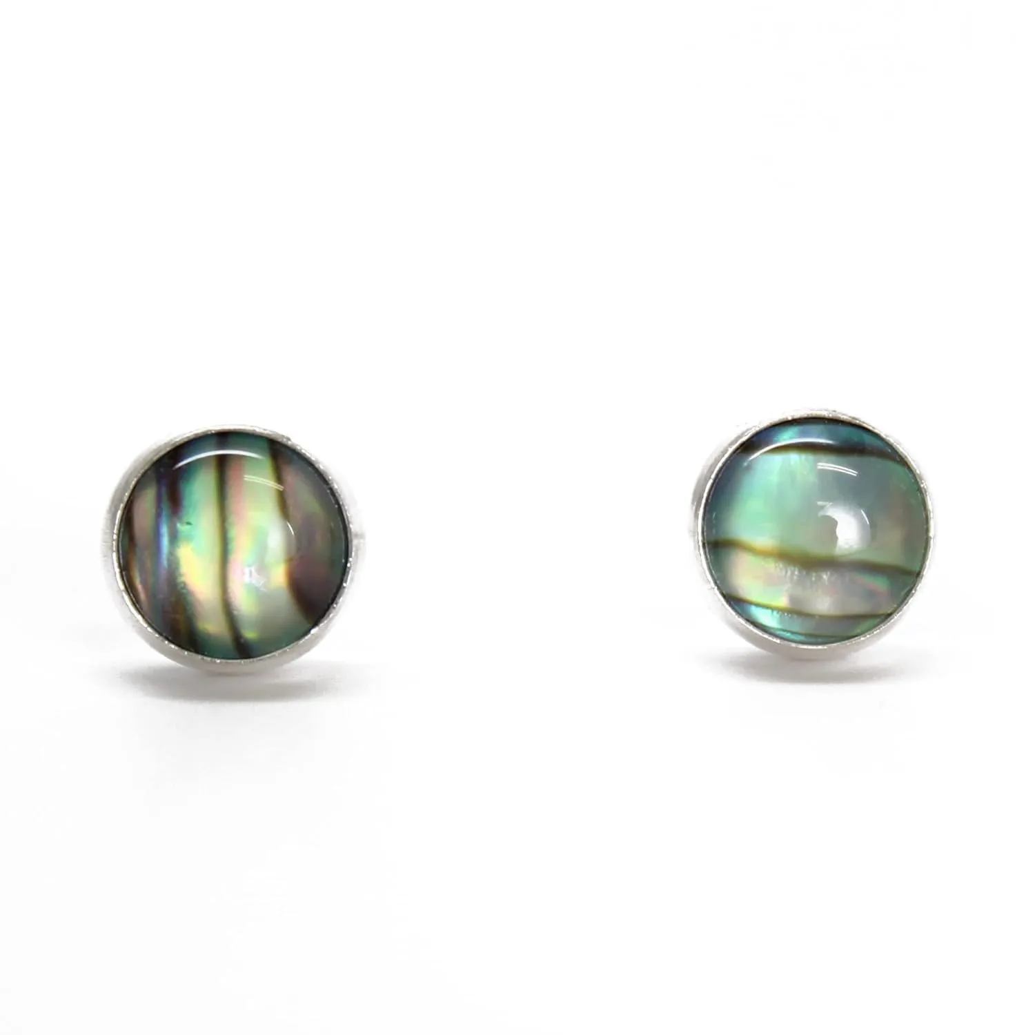 Handmade 6mm Paua Shell Stud Earrings, Blue Green Abalone Studs in Sterling Silver